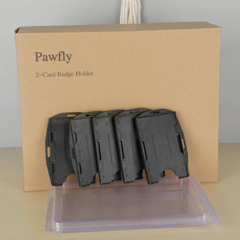 Pawfly 5 Pack Vertical and Horizontal 2-Card Badge Holder Double-Sided Hard Plastic Case with Grippers Fully Exposed Black Protector for Offices School IDs Credit Cards Driverâ€™s Licenses and Passes - Image 4